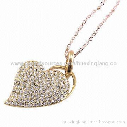 Diamond Heart USB Flash Drive/512MB-32GB Capacity/Metal + Diamond Material, 5-year Warranty, USB 2